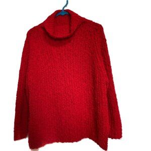 TURTLENECK SWEATER Shaggy Fuzzy Long Sleeves Red Womens Medium